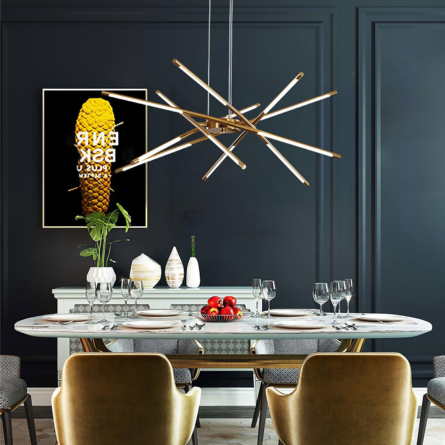 Modern Gold Rotatable LED Linear Chandelier Adjustable Ceiling Light Fixture
