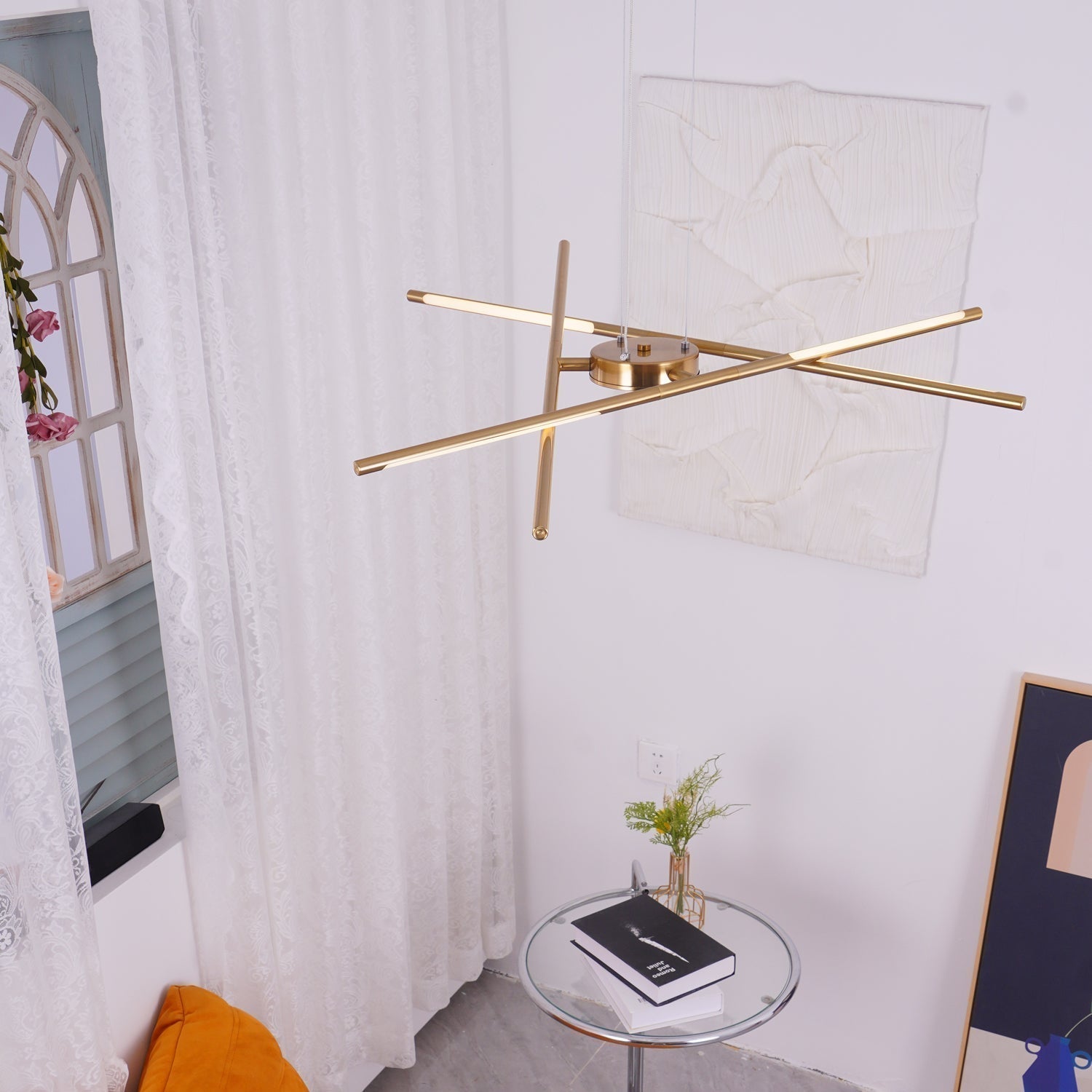 Modern Gold Rotatable LED Linear Chandelier Adjustable Ceiling Light Fixture