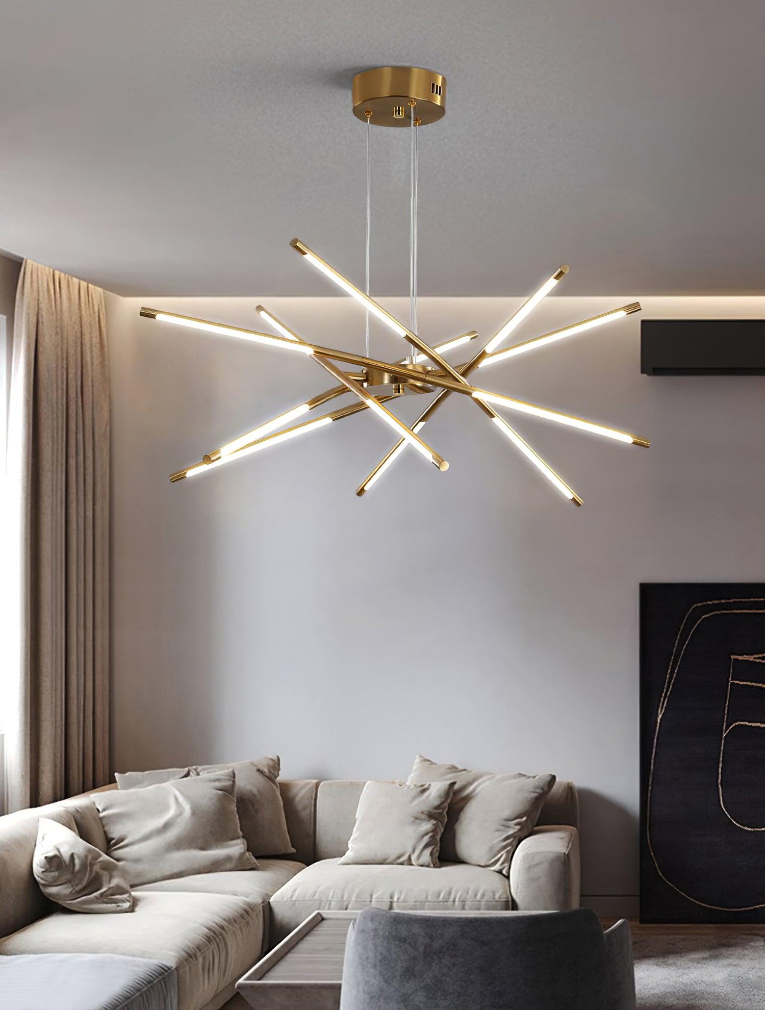 Modern Gold Rotatable LED Linear Chandelier Adjustable Ceiling Light Fixture