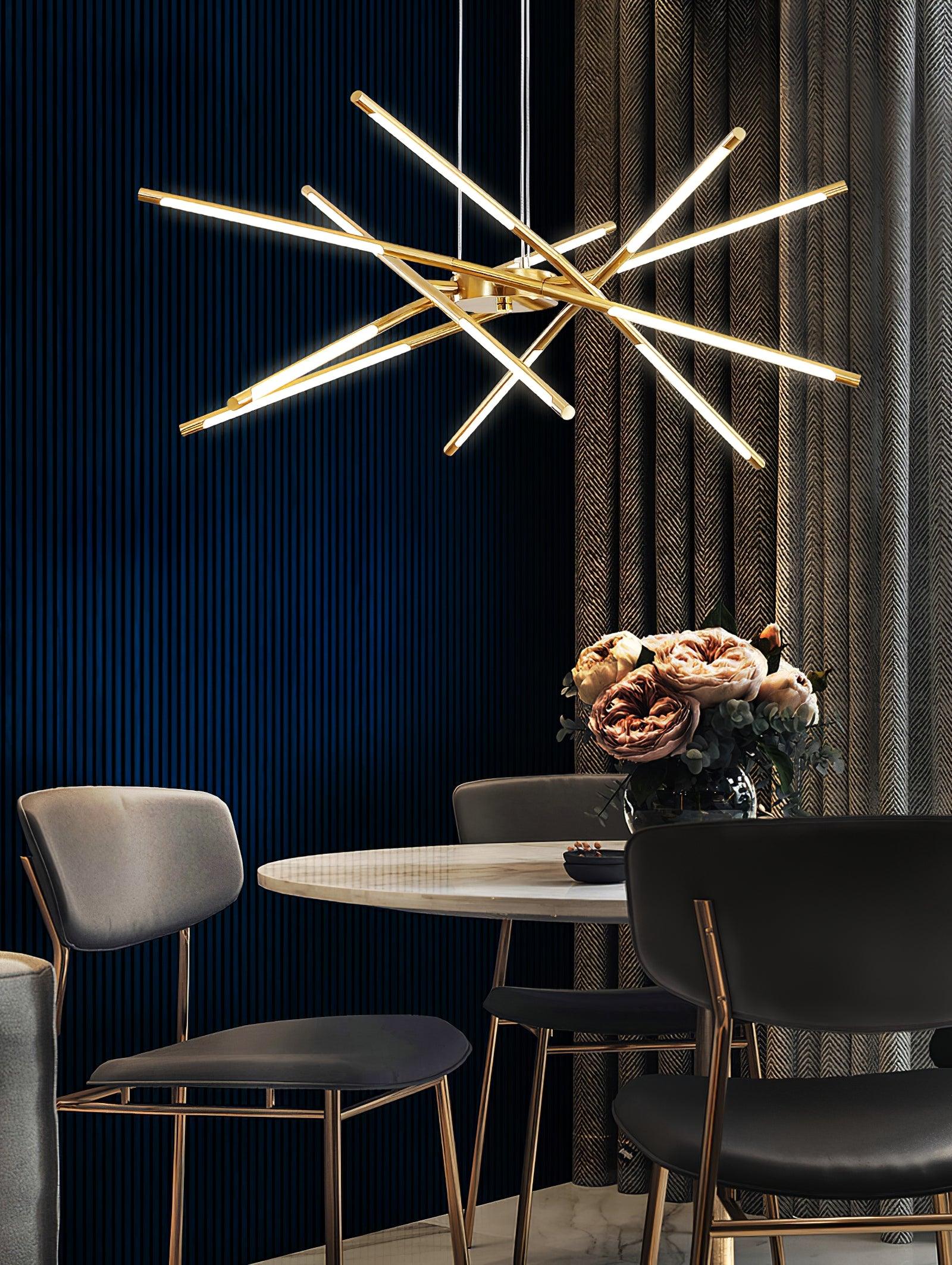 Modern Gold Rotatable LED Linear Chandelier Adjustable Ceiling Light Fixture