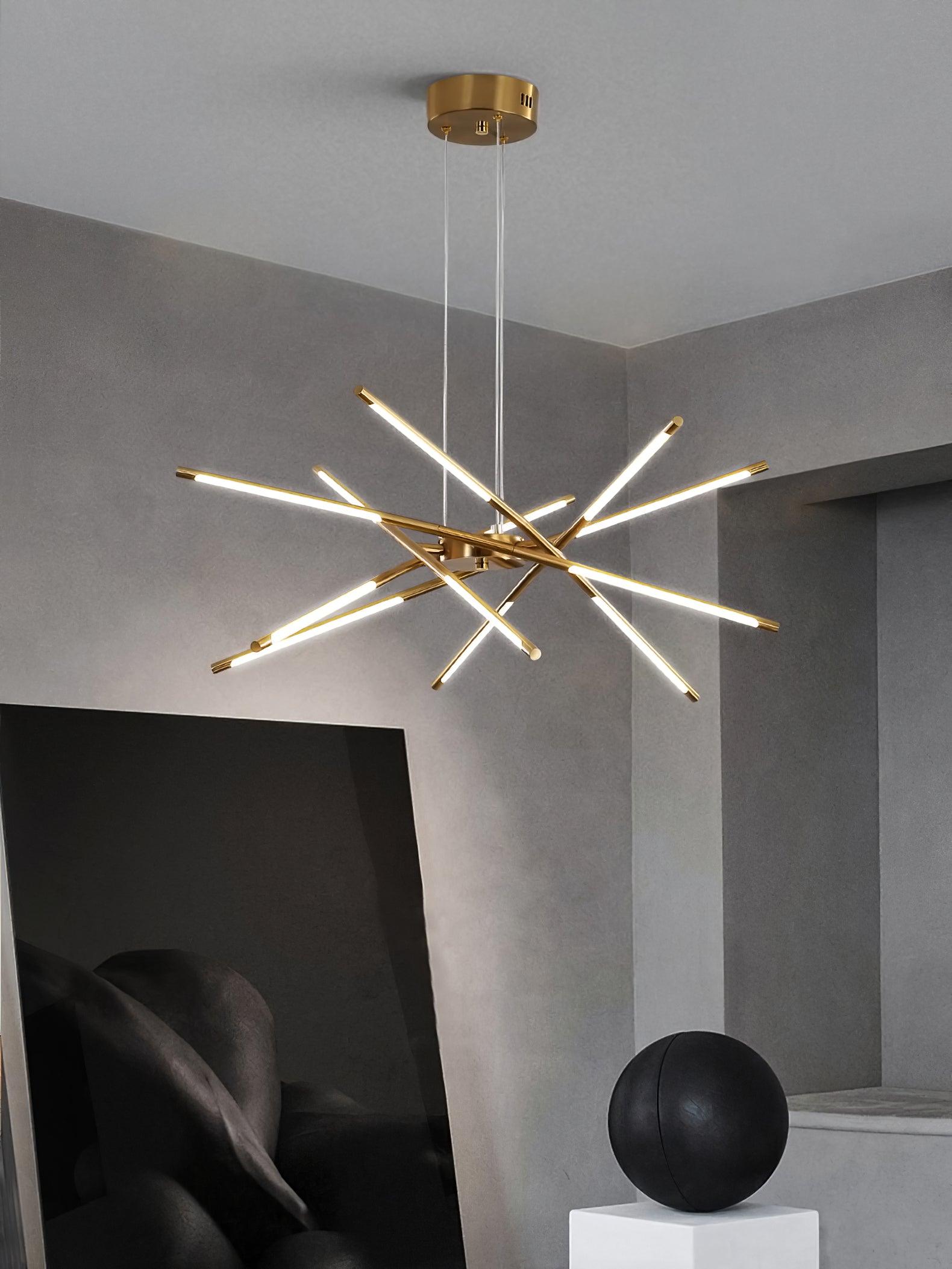 Modern Gold Rotatable LED Linear Chandelier Adjustable Ceiling Light Fixture