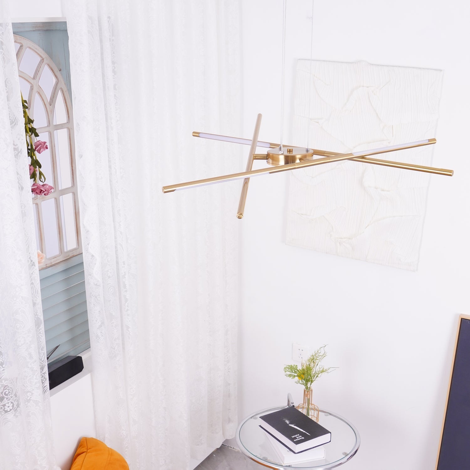 Modern Gold Rotatable LED Linear Chandelier Adjustable Ceiling Light Fixture