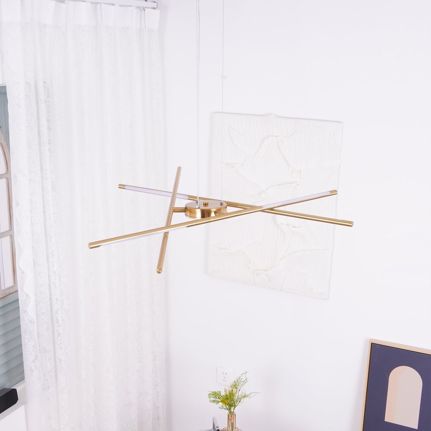 Modern Gold Rotatable LED Linear Chandelier Adjustable Ceiling Light Fixture