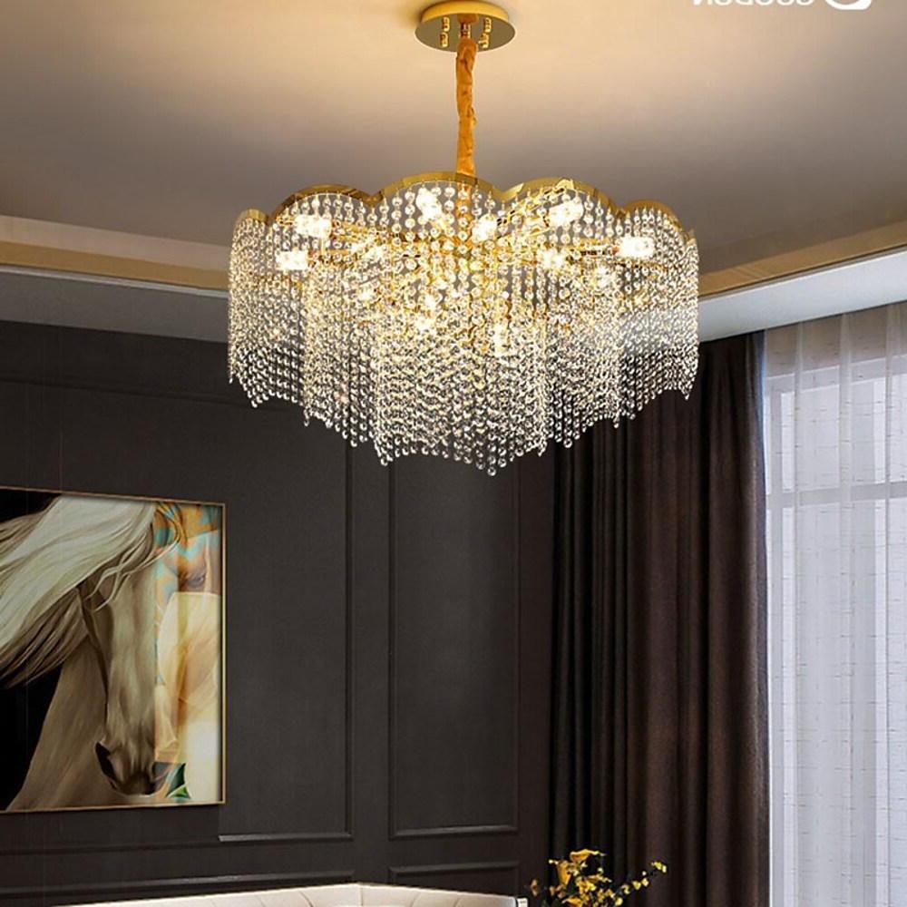 Modern Gold Round Crystal Chandelier Lantern Design LED Stainless Steel Pendant Light