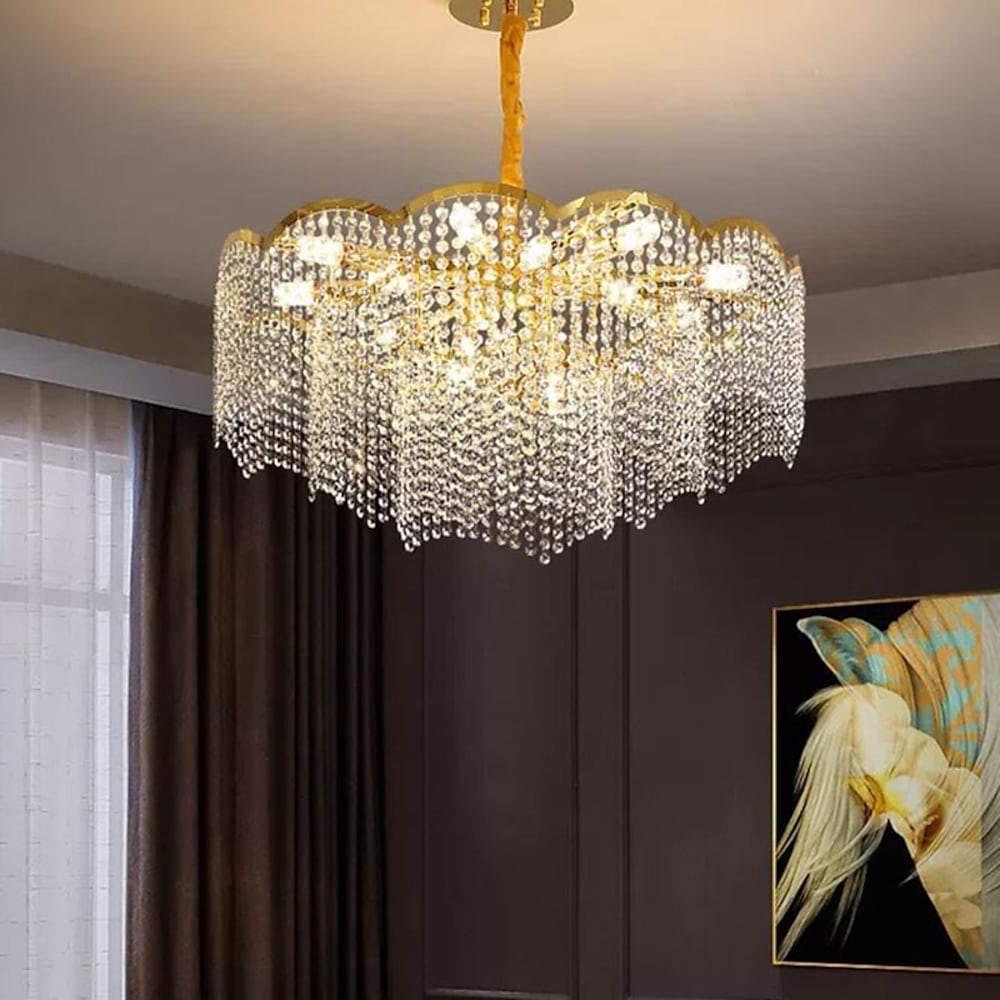 Modern Gold Round Crystal Chandelier Lantern Design LED Stainless Steel Pendant Light