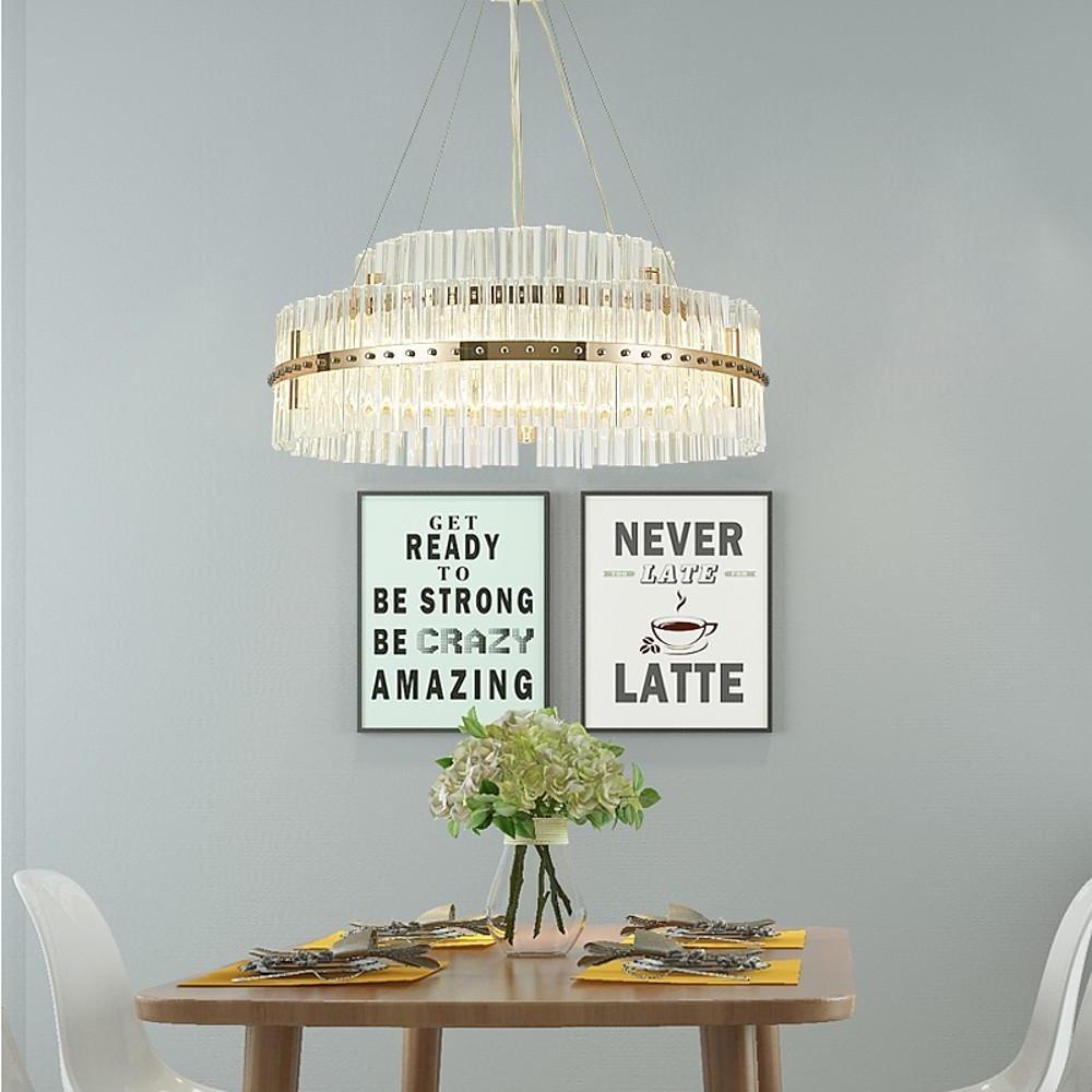 Modern Gold Round Crystal Chandelier LED Single Tier Hanging Light for Dining Room