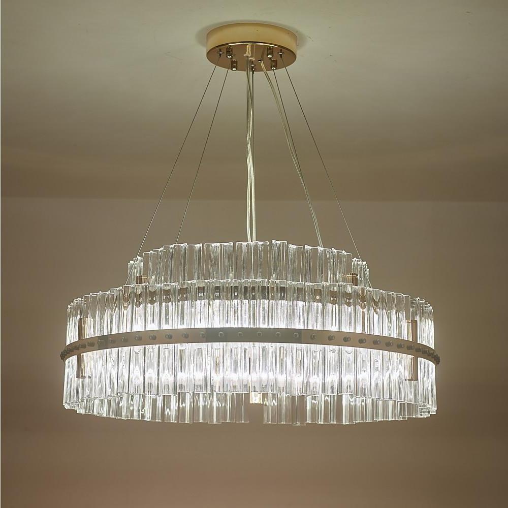 Modern Gold Round Crystal Chandelier LED Single Tier Hanging Light for Dining Room