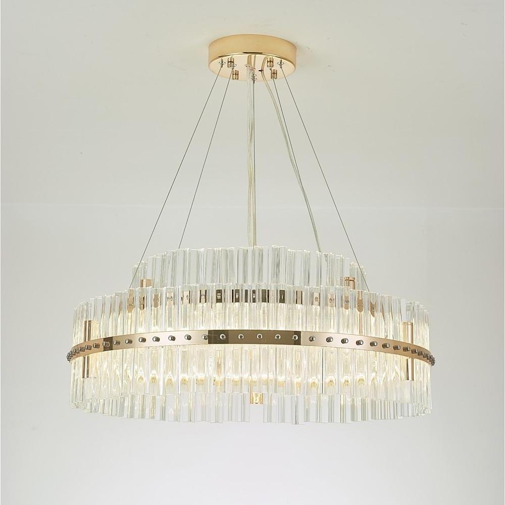 Modern Gold Round Crystal Chandelier LED Single Tier Hanging Light for Dining Room