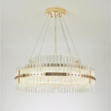 Modern Gold Round Crystal Chandelier LED Single Tier Hanging Light for Dining Room