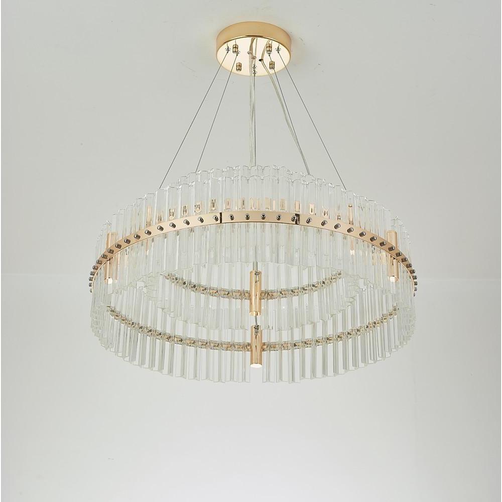 Modern Gold Round Crystal Chandelier LED Single Tier Hanging Light for Dining Room