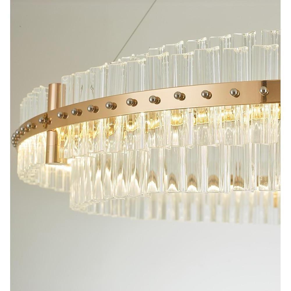 Modern Gold Round Crystal Chandelier LED Single Tier Hanging Light for Dining Room