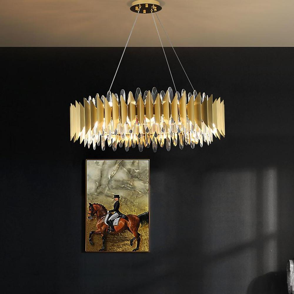 Modern Gold Round Crystal Chandelier Stainless Steel LED Ceiling Light Fixture