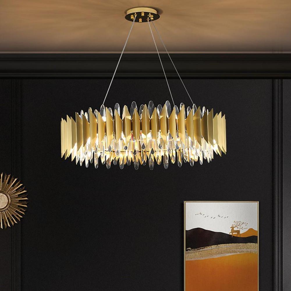Modern Gold Round Crystal Chandelier Stainless Steel LED Ceiling Light Fixture