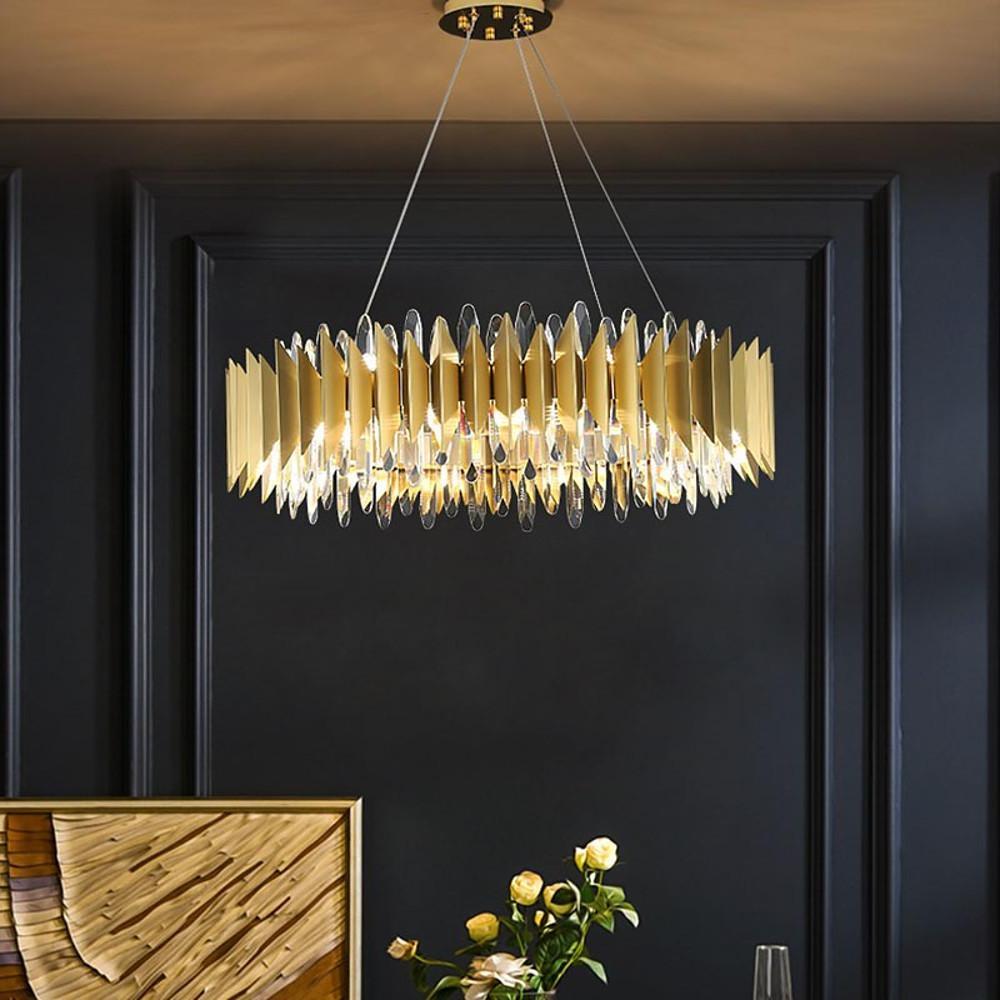 Modern Gold Round Crystal Chandelier Stainless Steel LED Ceiling Light Fixture