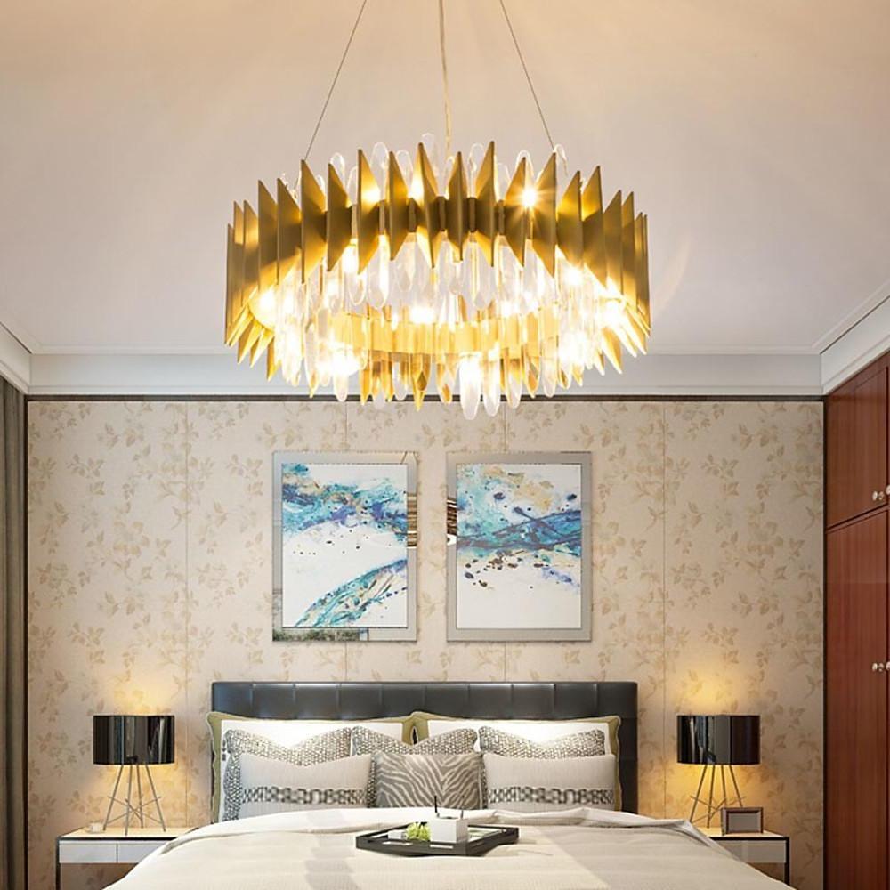 Modern Gold Round Crystal Chandelier Stainless Steel LED Ceiling Light Fixture