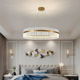 Modern Gold Round Crystal LED Chandelier 3 Step Dimming Nordic Pendant Light
