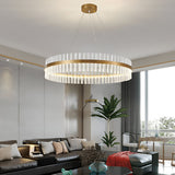 Modern Gold Round Crystal LED Chandelier 3 Step Dimming Nordic Pendant Light