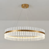 Modern Gold Round Crystal LED Chandelier 3 Step Dimming Nordic Pendant Light