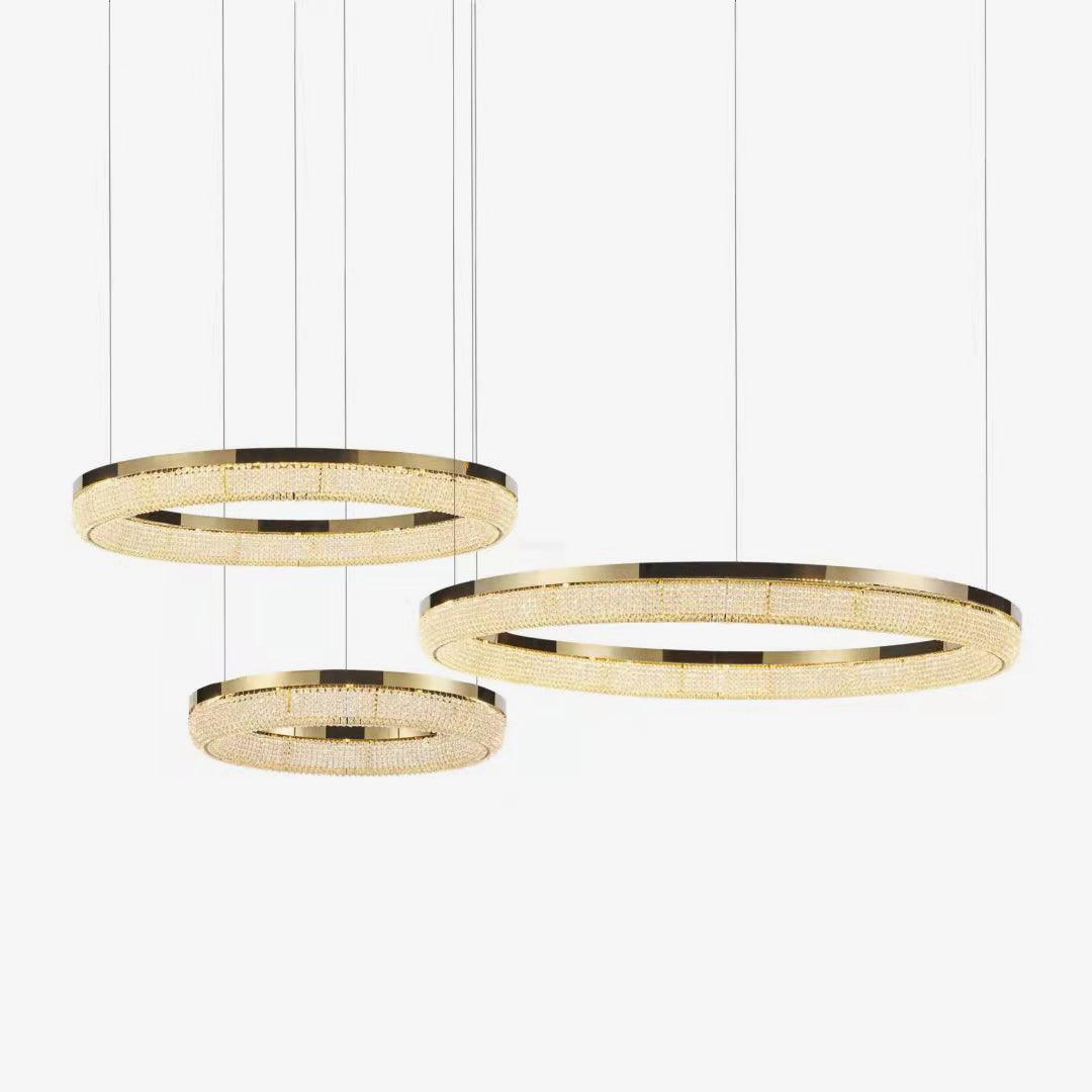 Modern Gold Round Ring Crystal LED Chandelier for Living Room and Dining Room