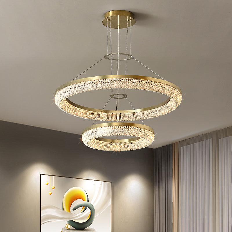 Modern Gold Round Ring Crystal LED Chandelier for Living Room and Dining Room