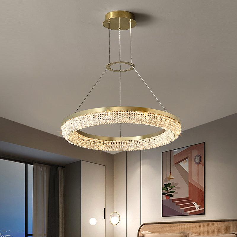 Modern Gold Round Ring Crystal LED Chandelier for Living Room and Dining Room