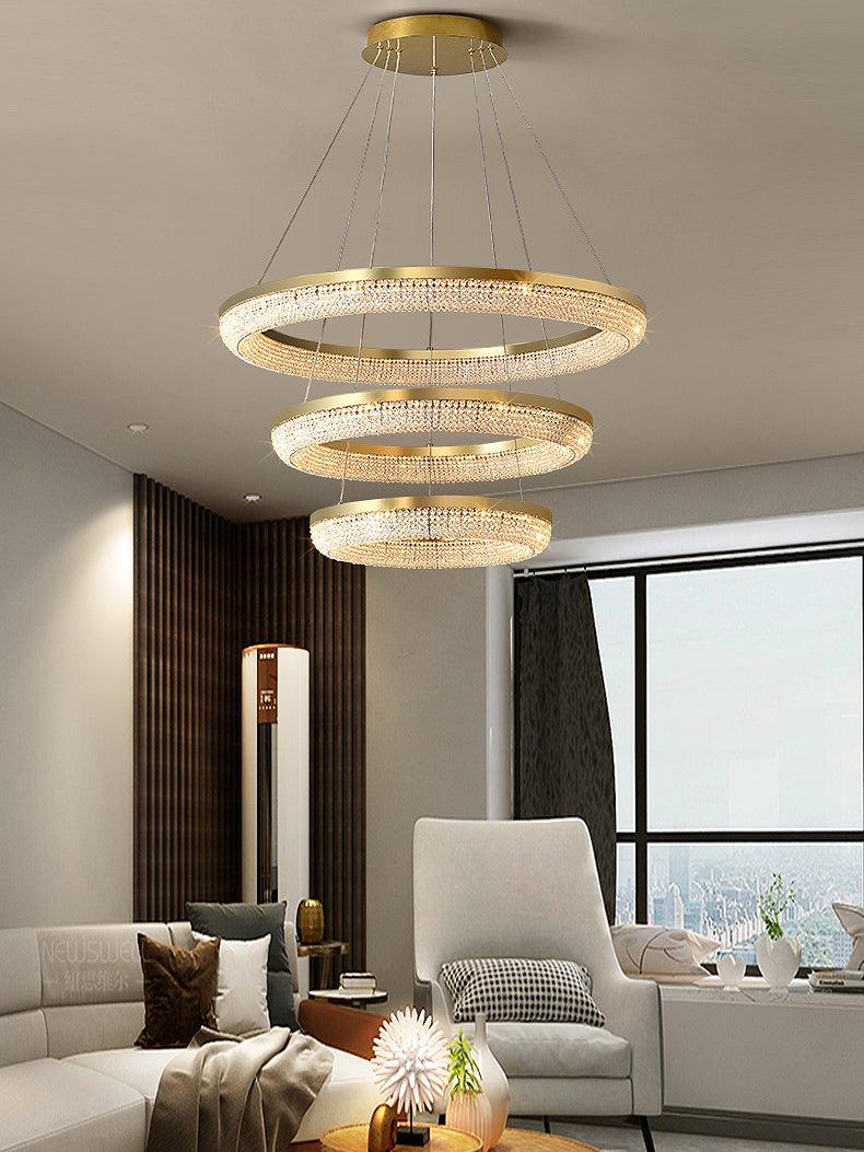 Modern Gold Round Ring Crystal LED Chandelier for Living Room and Dining Room