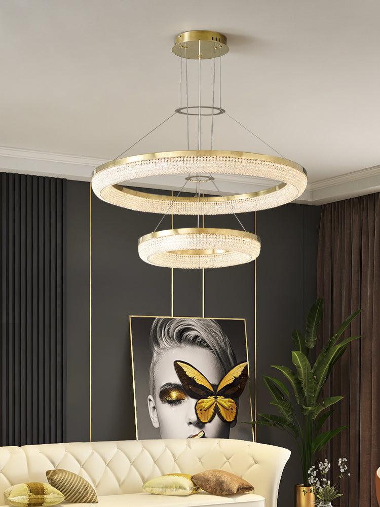 Modern Gold Round Ring Crystal LED Chandelier for Living Room and Dining Room
