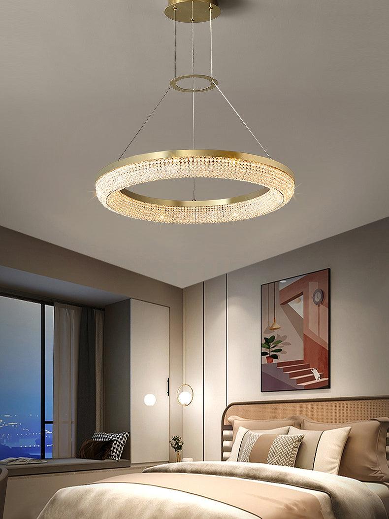 Modern Gold Round Ring Crystal LED Chandelier for Living Room and Dining Room