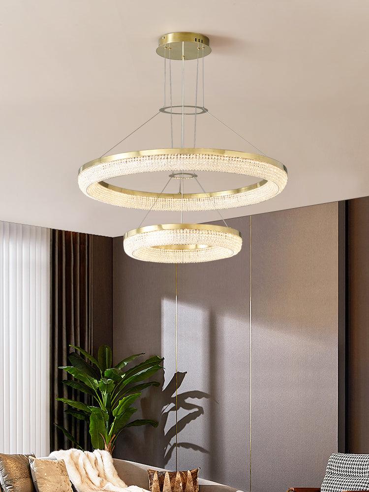 Modern Gold Round Ring Crystal LED Chandelier for Living Room and Dining Room