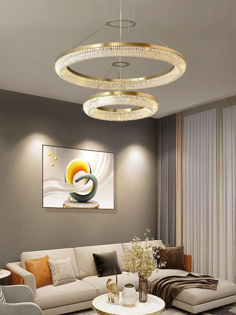 Modern Gold Round Ring Crystal LED Chandelier for Living Room and Dining Room