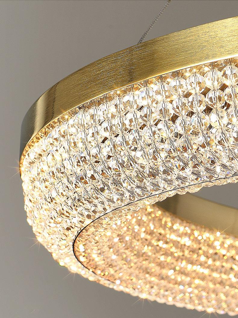 Modern Gold Round Ring Crystal LED Chandelier for Living Room and Dining Room
