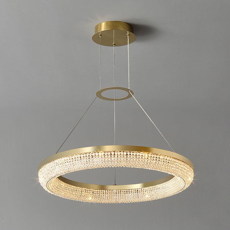 Modern Gold Round Ring Crystal LED Chandelier for Living Room and Dining Room