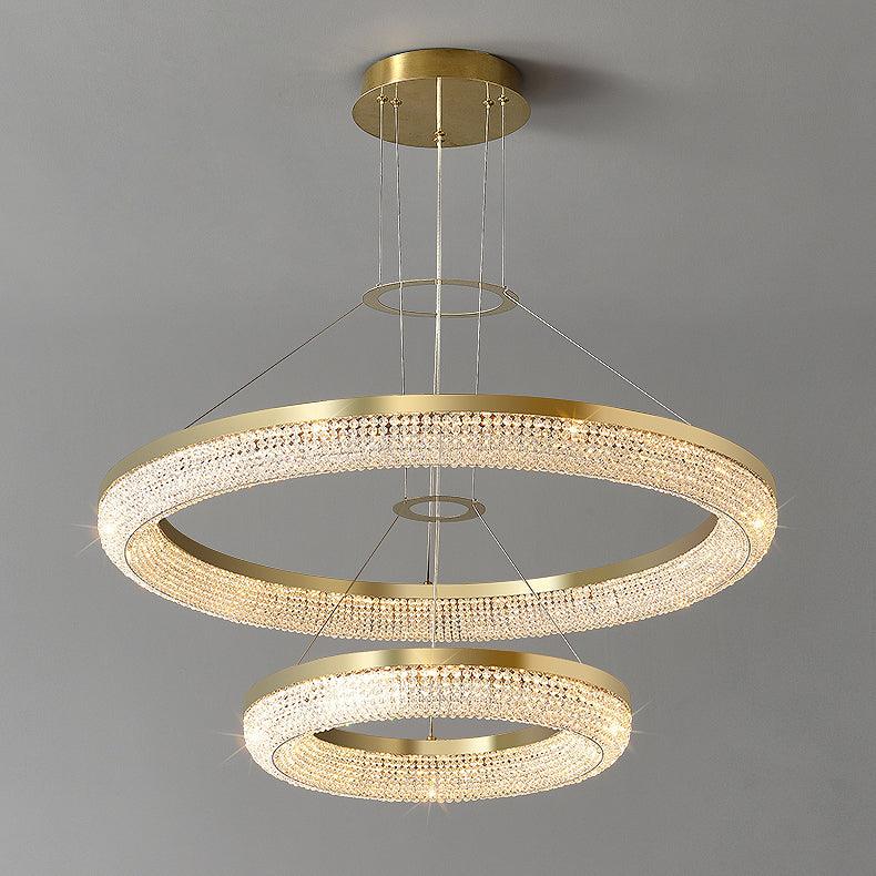 Modern Gold Round Ring Crystal LED Chandelier for Living Room and Dining Room