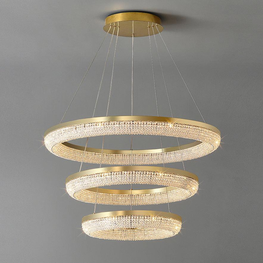 Modern Gold Round Ring Crystal LED Chandelier for Living Room and Dining Room