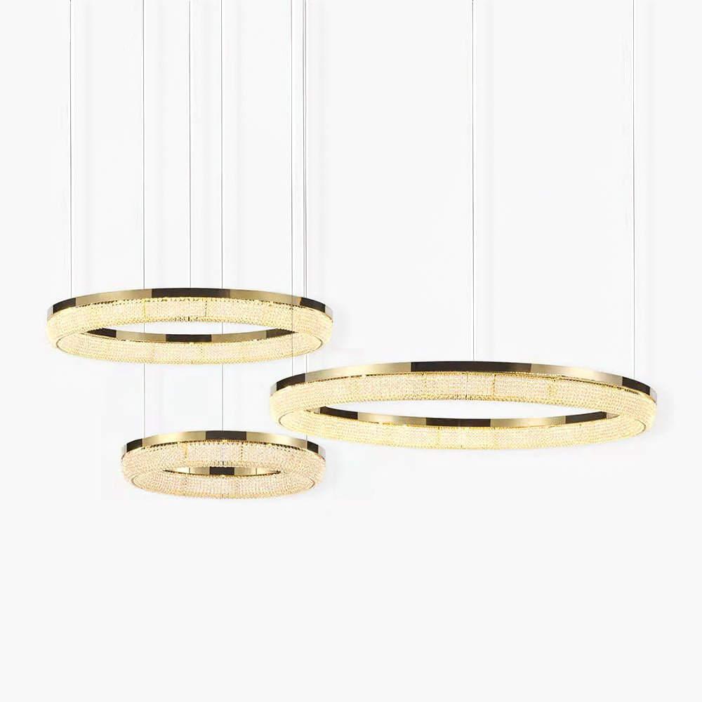 Modern Gold Round Ring Crystal LED Chandelier for Living Room and Dining Room