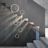 Modern Gold Round Ring LED Chandelier for Spiral Staircase and High Ceilings
