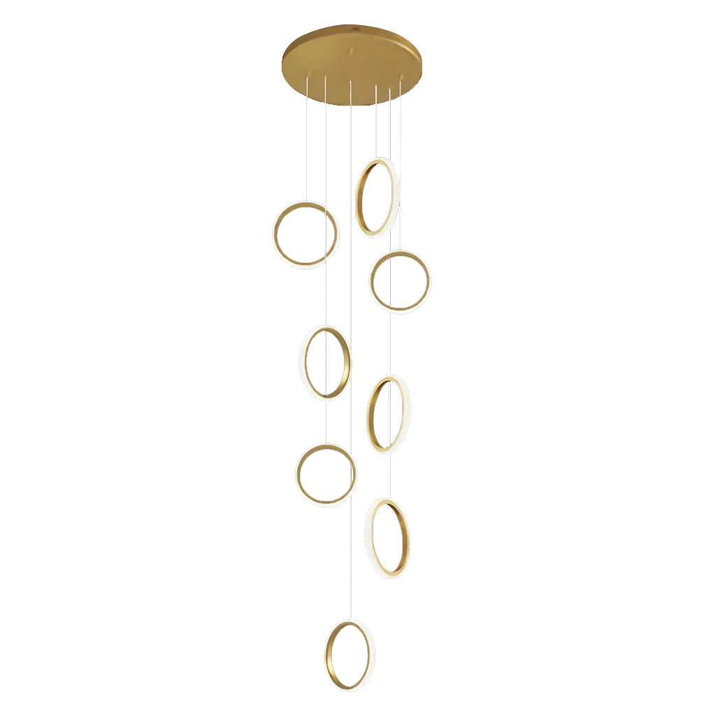 Modern Gold Round Ring LED Chandelier for Spiral Staircase and High Ceilings