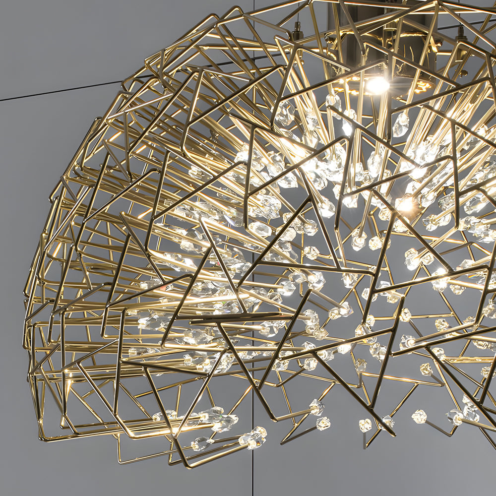 Modern Gold Semicircle Crystal LED Chandelier Luxury Sparkle Star Sphere Pendant Light