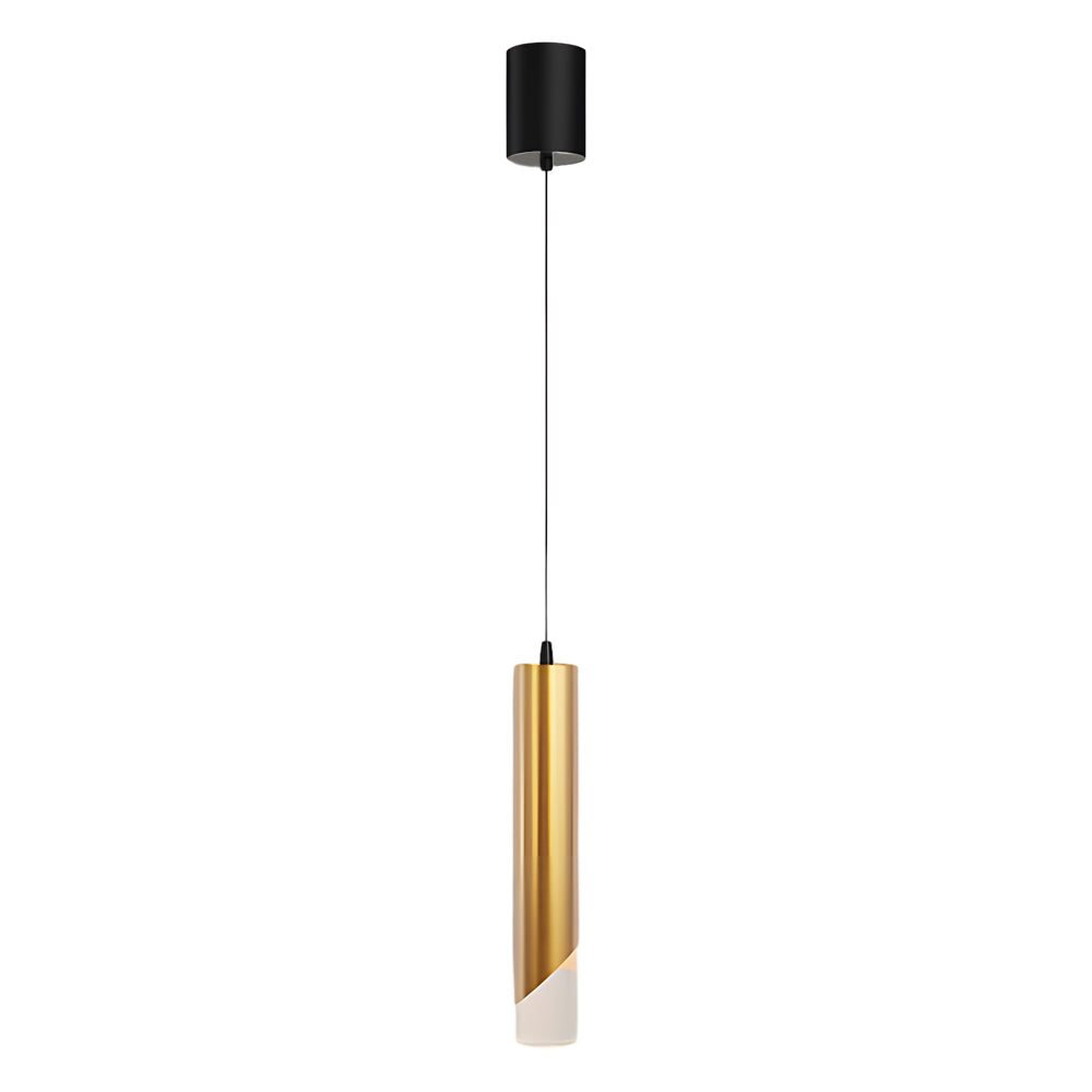Modern Gold Slender Cylinder LED Pendant Light with 3 Color Dimming for Dining Room Bedroom