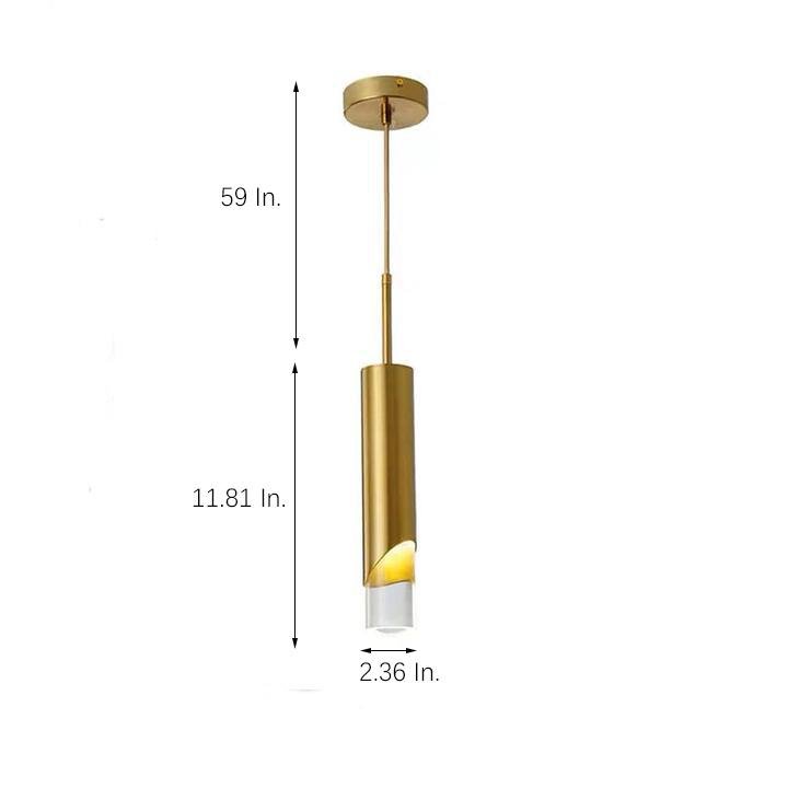 Modern Gold Slender Cylinder Pendant Light with Crystal Column LED Hanging Fixture