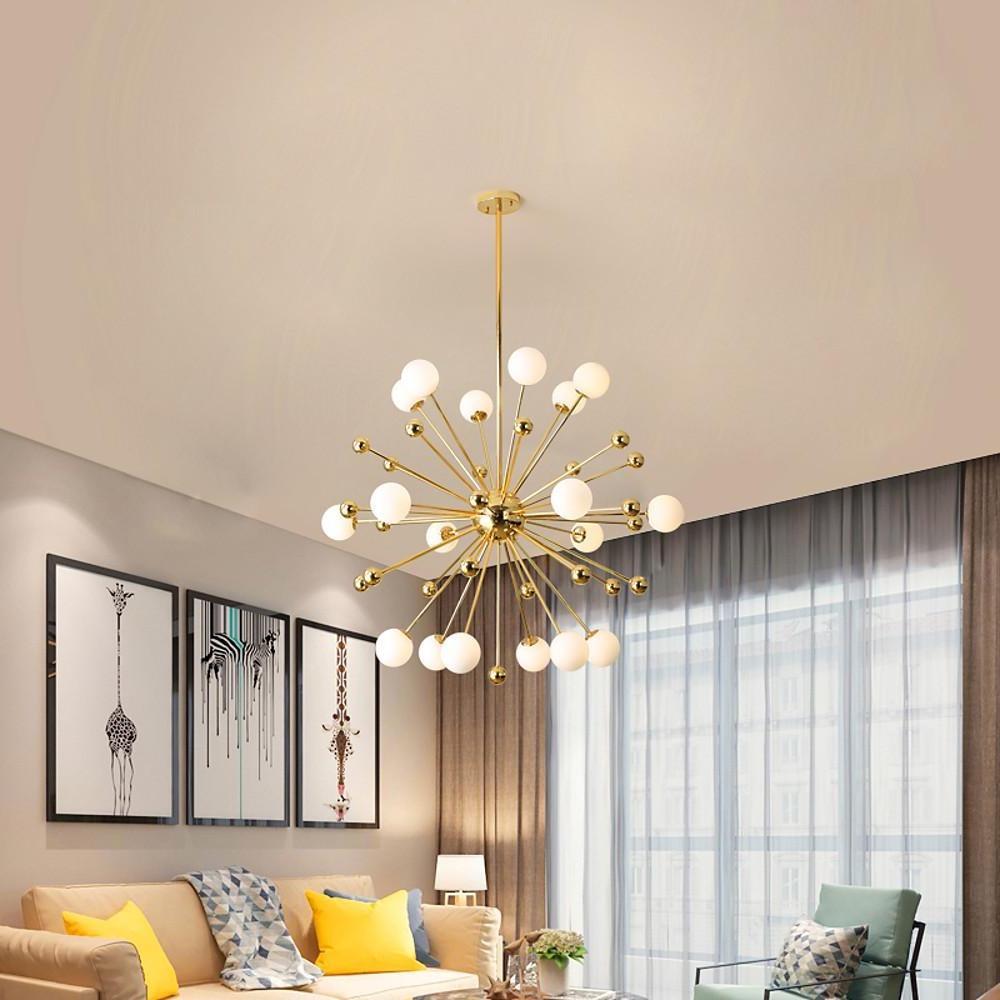 Modern Gold Sputnik Chandelier 18 Light Nordic Glass Globe Pendant for Living Room