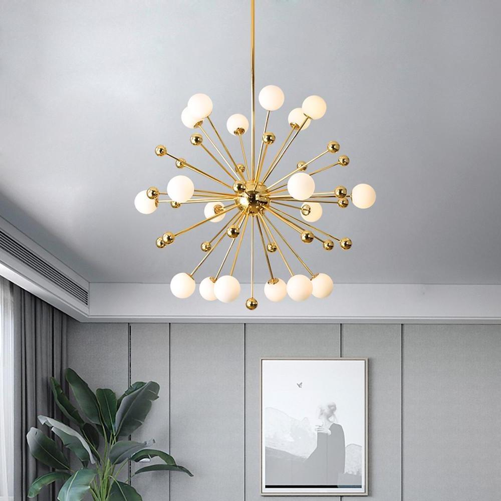 Modern Gold Sputnik Chandelier 18 Light Nordic Glass Globe Pendant for Living Room