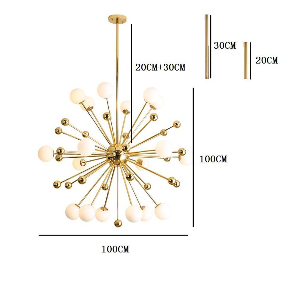 Modern Gold Sputnik Chandelier 18 Light Nordic Glass Globe Pendant for Living Room