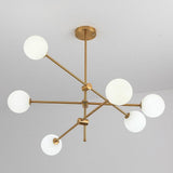 Modern Gold Sputnik Chandelier with 6 Glass Globe Lights Geometrical Pendant Lighting Fixture