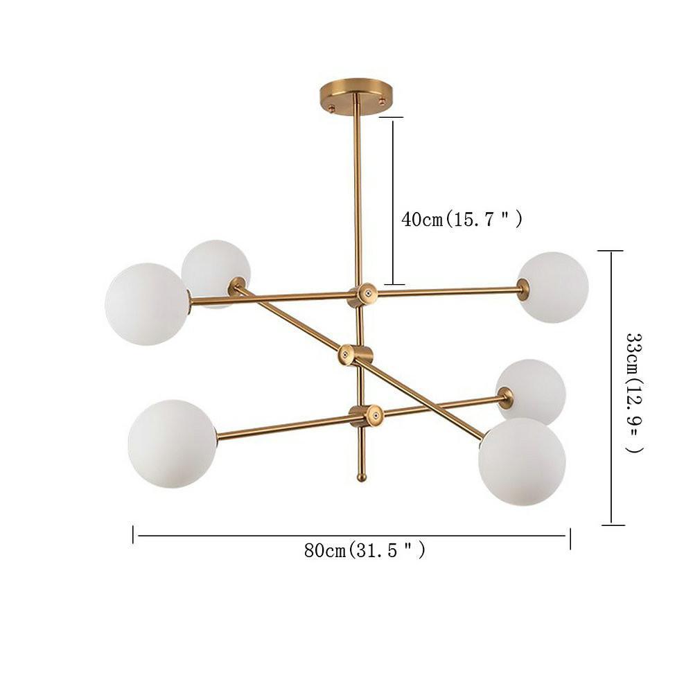 Modern Gold Sputnik Chandelier with 6 Glass Globe Lights Geometrical Pendant Lighting Fixture