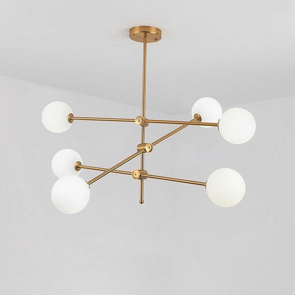 Modern Gold Sputnik Chandelier with 6 Glass Globe Lights Geometrical Pendant Lighting Fixture