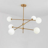 Modern Gold Sputnik Chandelier with 6 Glass Globe Lights Geometrical Pendant Lighting Fixture