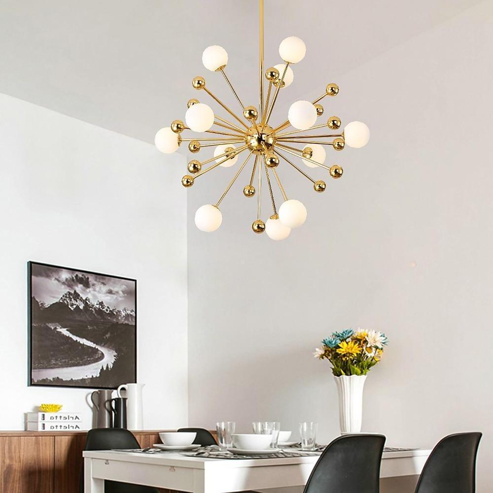 Modern Gold Sputnik Cluster Chandelier 12 Light Globe Glass Bubble Pendant Fixture