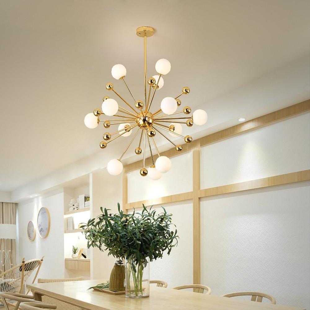 Modern Gold Sputnik Cluster Chandelier 12 Light Globe Glass Bubble Pendant Fixture