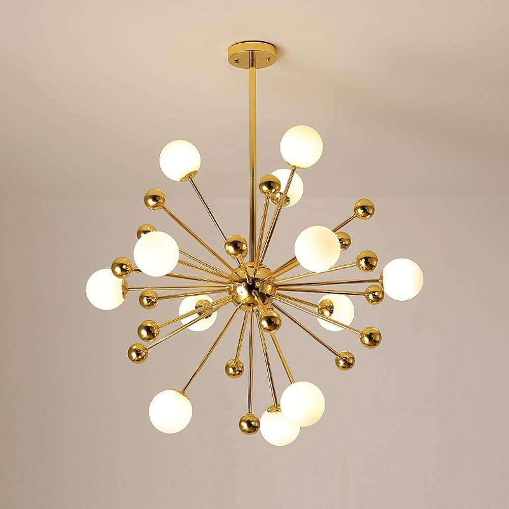 Modern Gold Sputnik Cluster Chandelier 12 Light Globe Glass Bubble Pendant Fixture